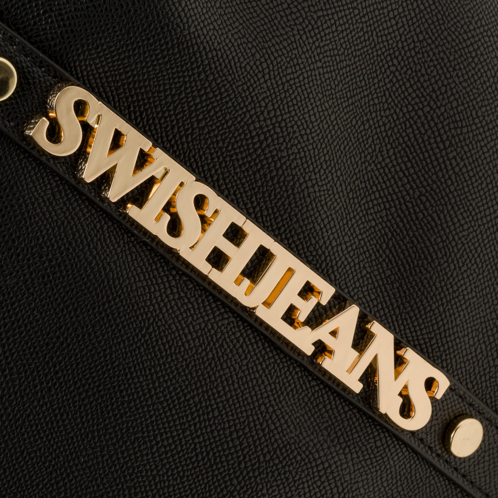 Borsa a spalla nera con logo in metallo Swish Jeans Scorpion