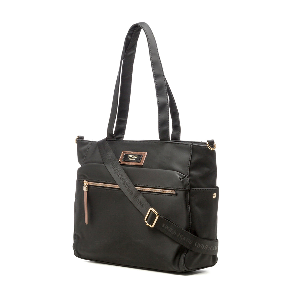 Borsa a spalla nera con patch logo Swish Jeans Molly