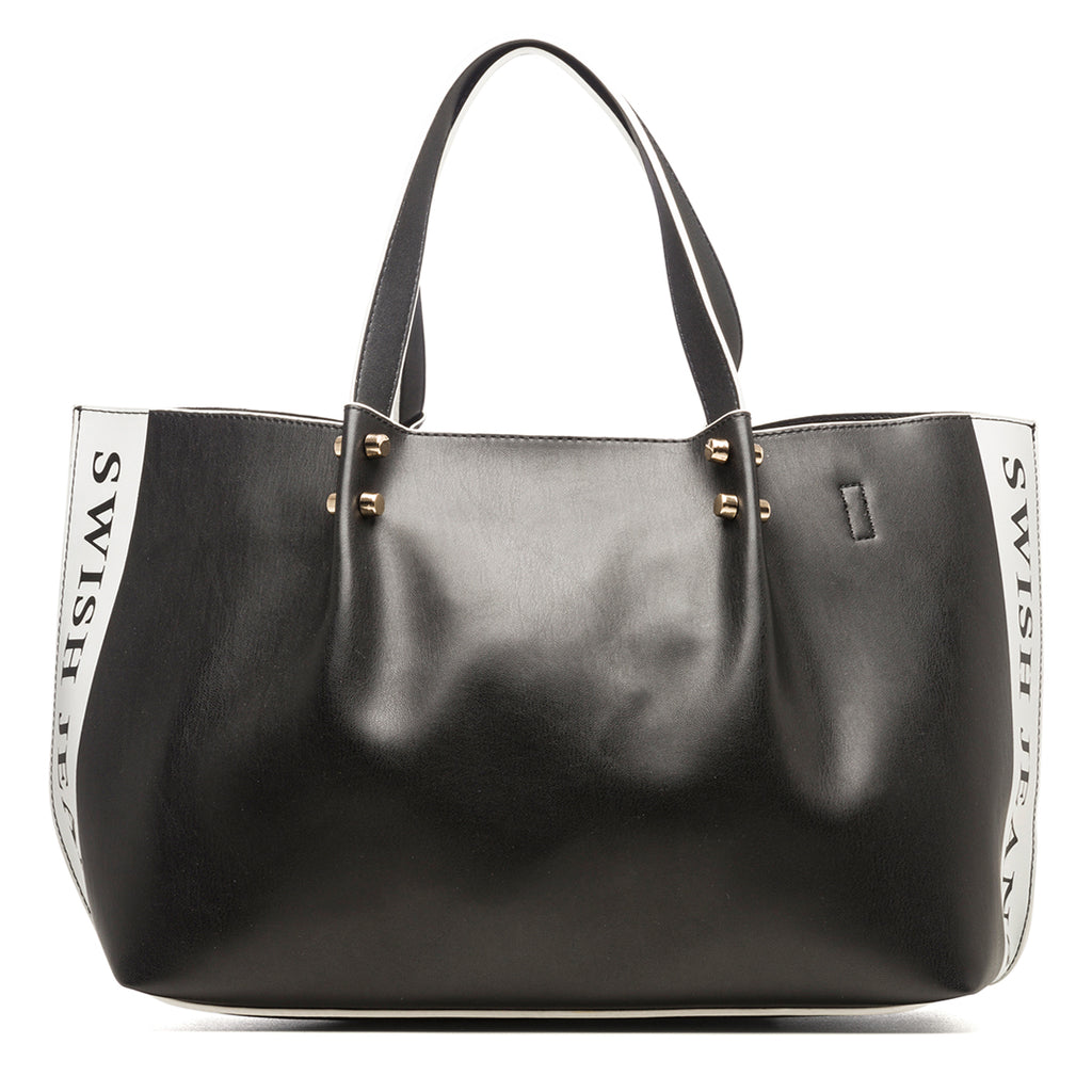 Borsa a spalla nera con dettagli bianchi a contrasto Swish Jeans Tammy