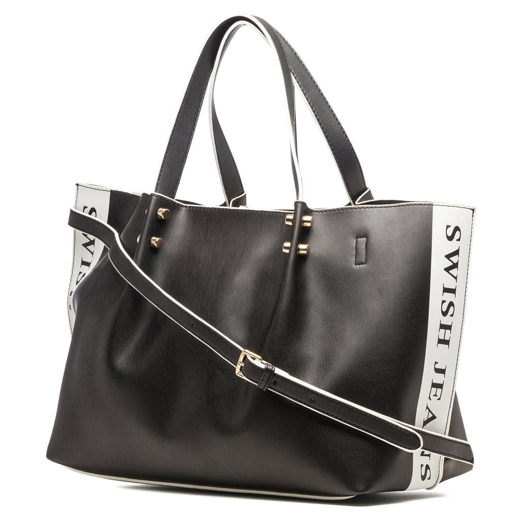 Borsa a spalla nera con dettagli bianchi a contrasto Swish Jeans Tammy