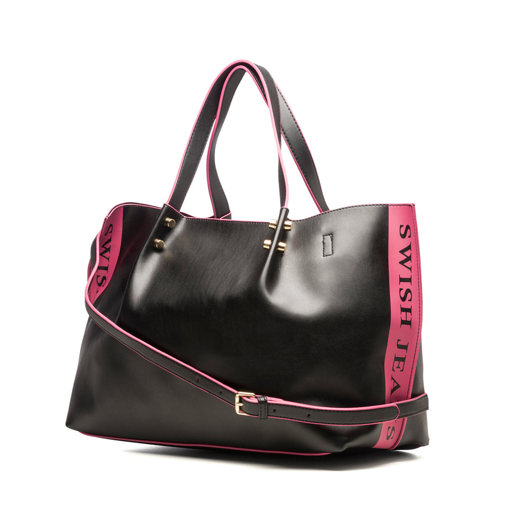 Borsa a spalla nera con dettagli fucsia a contrasto Swish Jeans Tammy
