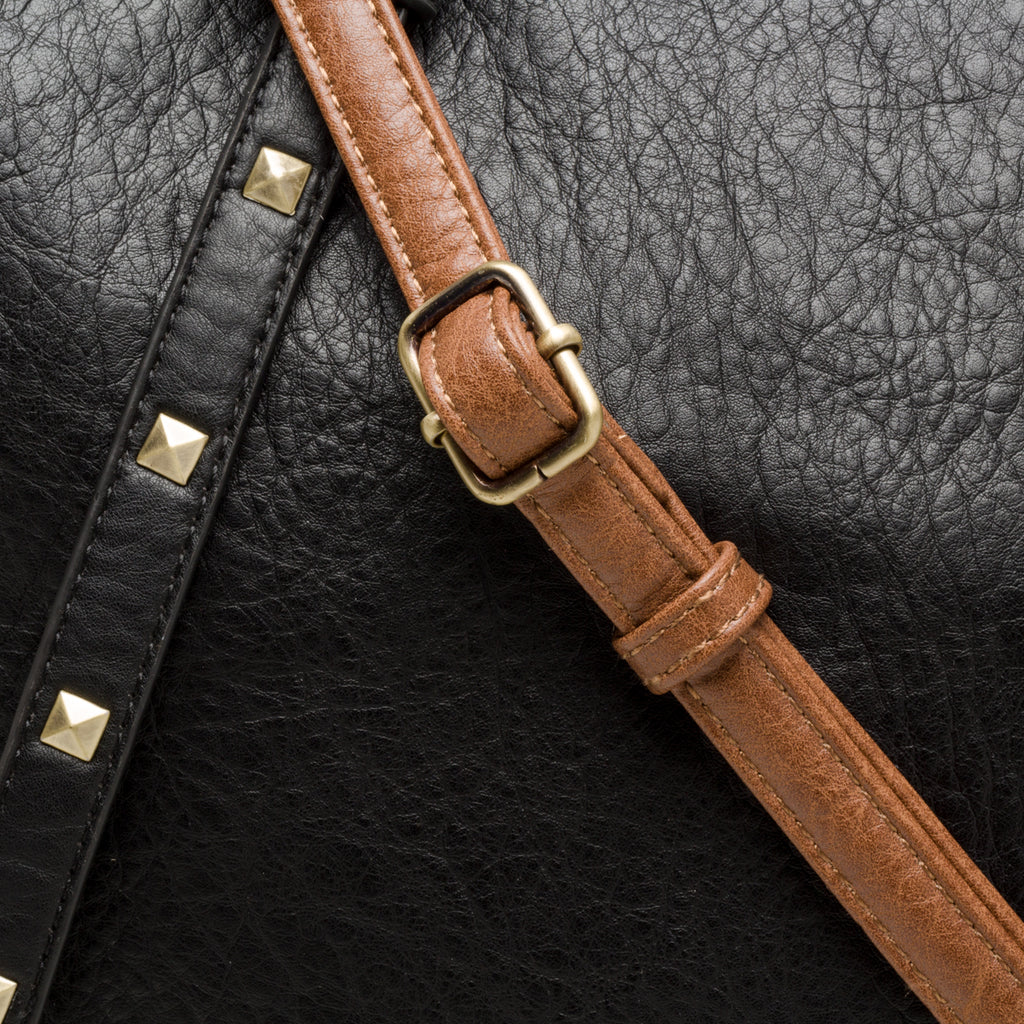 Borsa a spalla nera e cuoio con borchie a piramide Swish Jeans Ruben