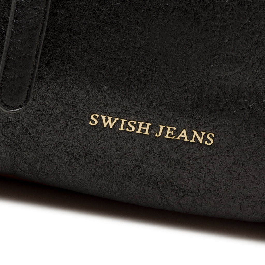 Borsa a spalla nera e cuoio con borchie a piramide Swish Jeans Ruben