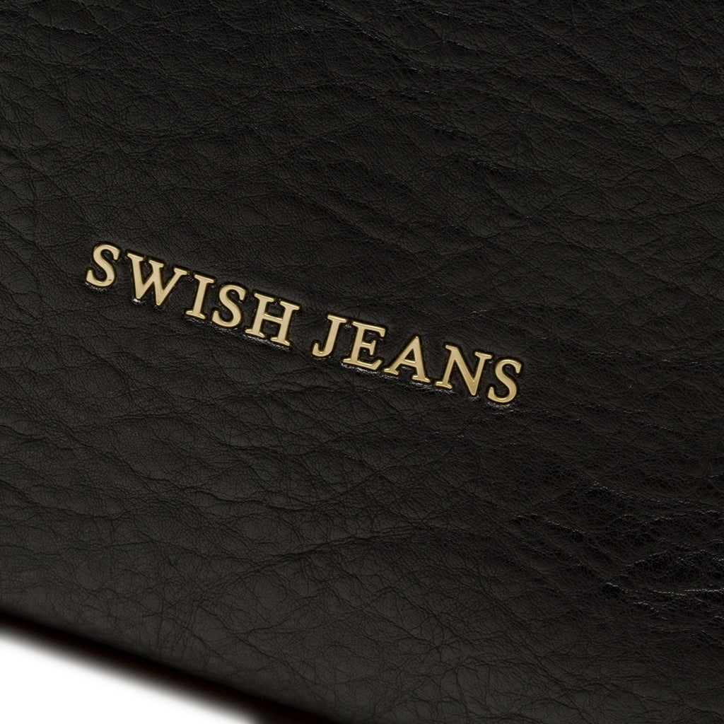 Borsa a spalla nera e cuoio con borchie a piramide Swish Jeans Ruben