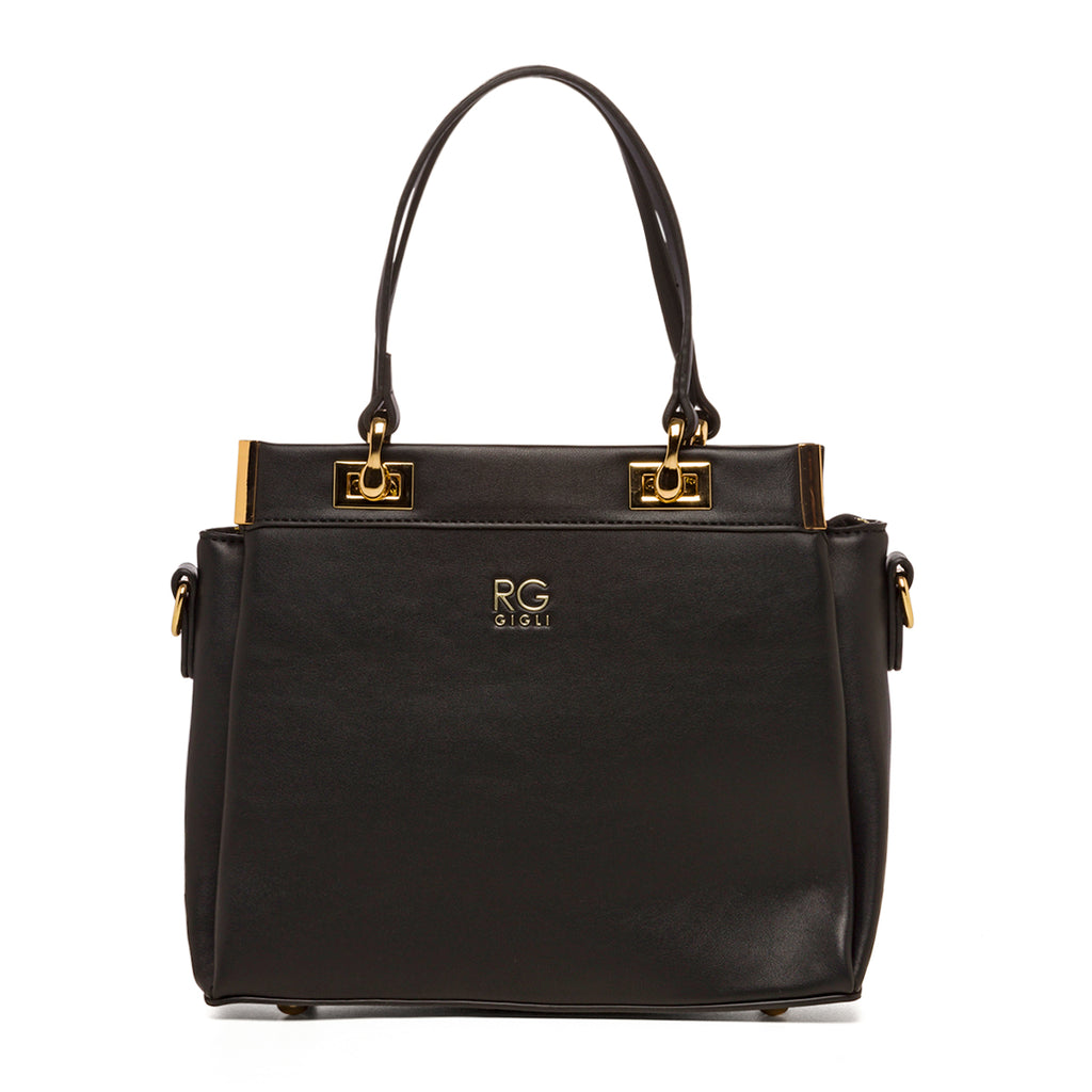 Borsa a spalla nera da donna con logo in metallo Romeo Gigli Blanche