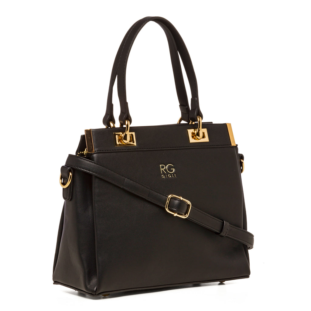 Borsa a spalla nera da donna con logo in metallo Romeo Gigli Blanche