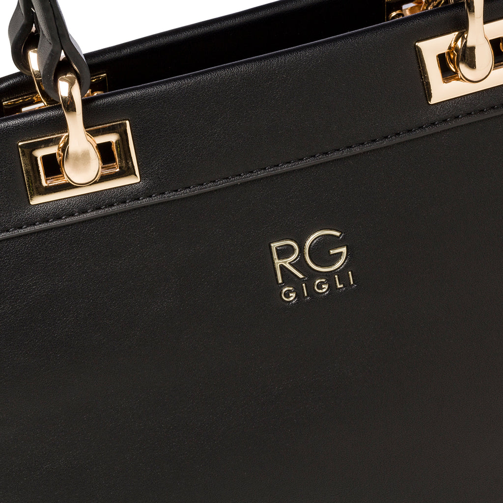 Borsa a spalla nera da donna con logo in metallo Romeo Gigli Blanche