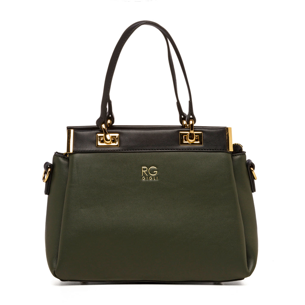 Borsa a spalla verde da donna con logo in metallo Romeo Gigli Blanche