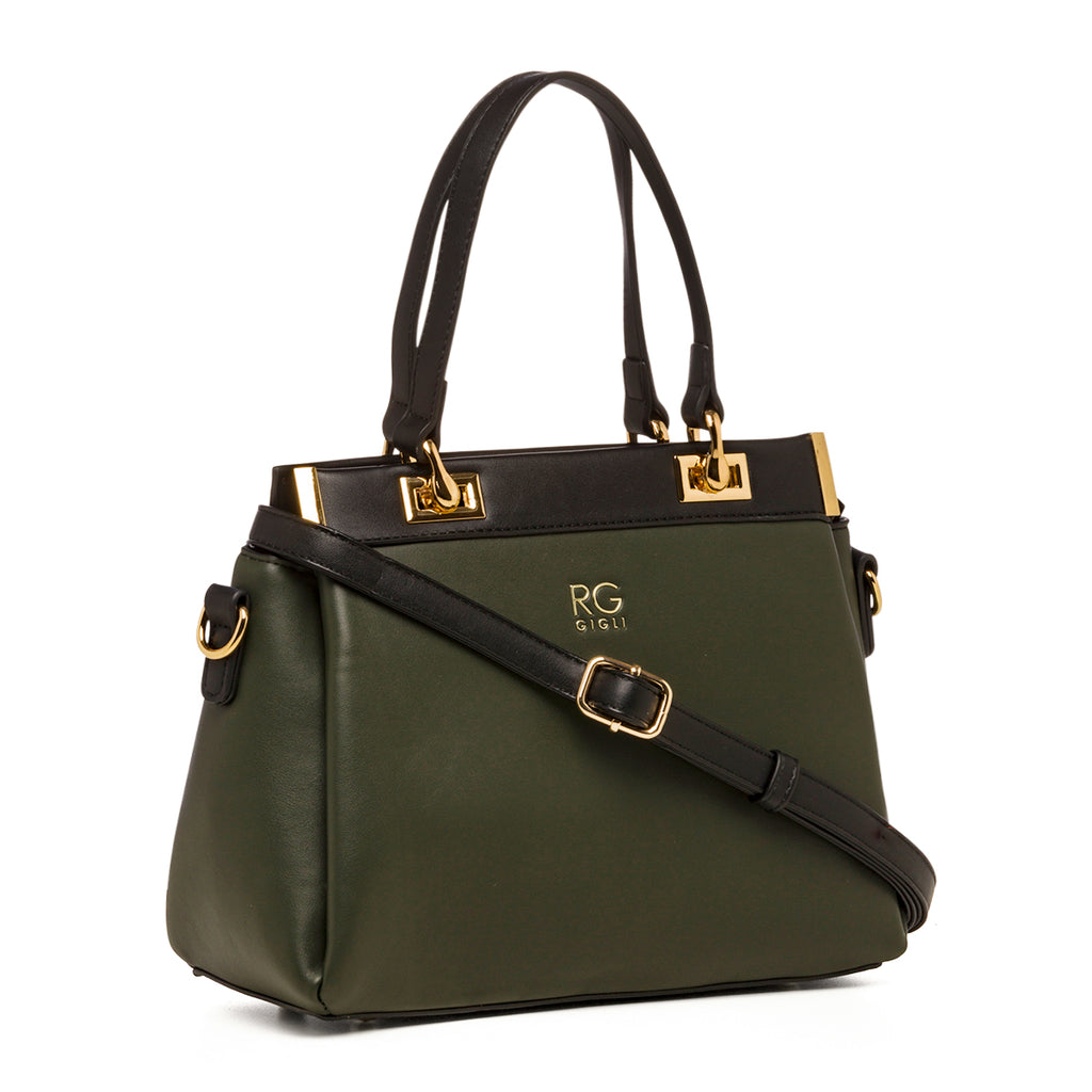 Borsa a spalla verde da donna con logo in metallo Romeo Gigli Blanche