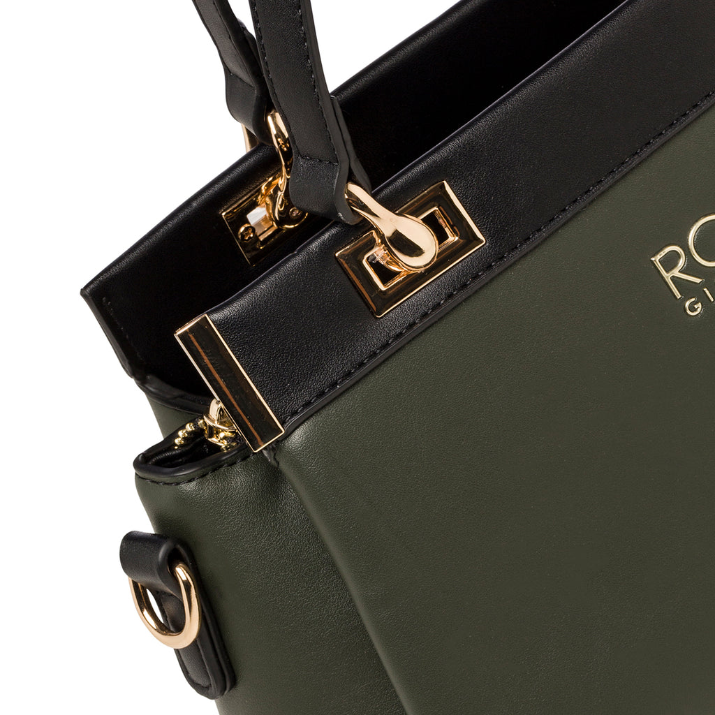 Borsa a spalla verde da donna con logo in metallo Romeo Gigli Blanche