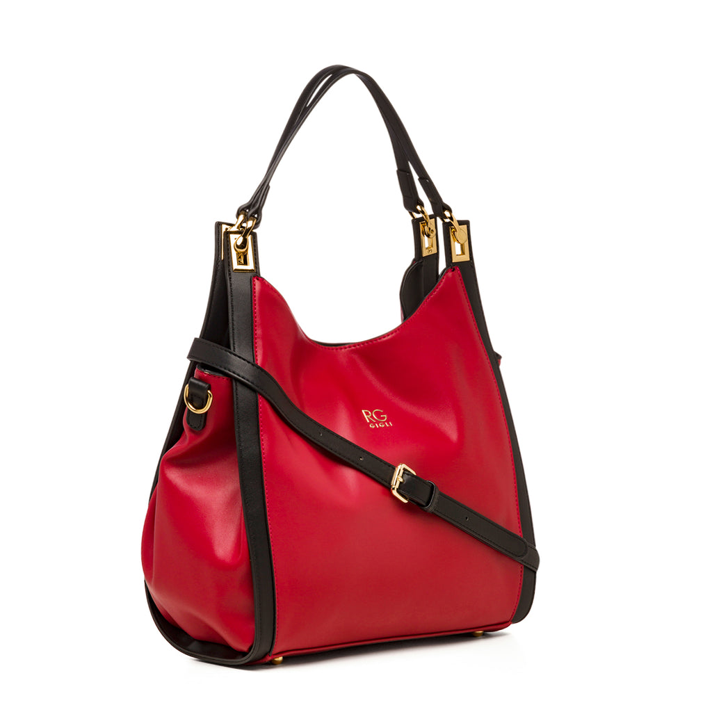 Borsa a spalla rossa da donna con logo in metallo Romeo Gigli Blanche