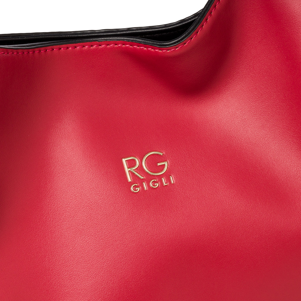 Borsa a spalla rossa da donna con logo in metallo Romeo Gigli Blanche