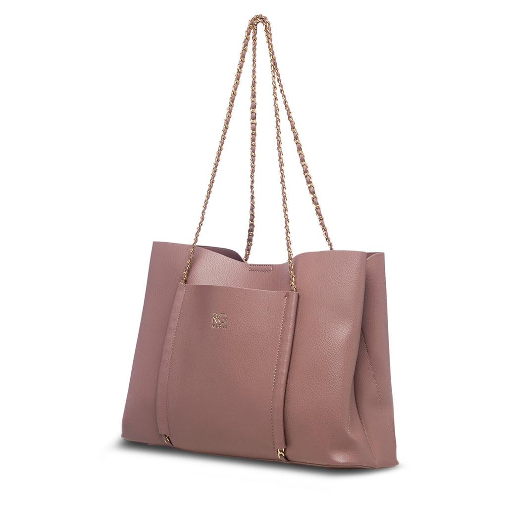 Borsa a spalla rosa con manico in metallo Romeo Gigli Amber