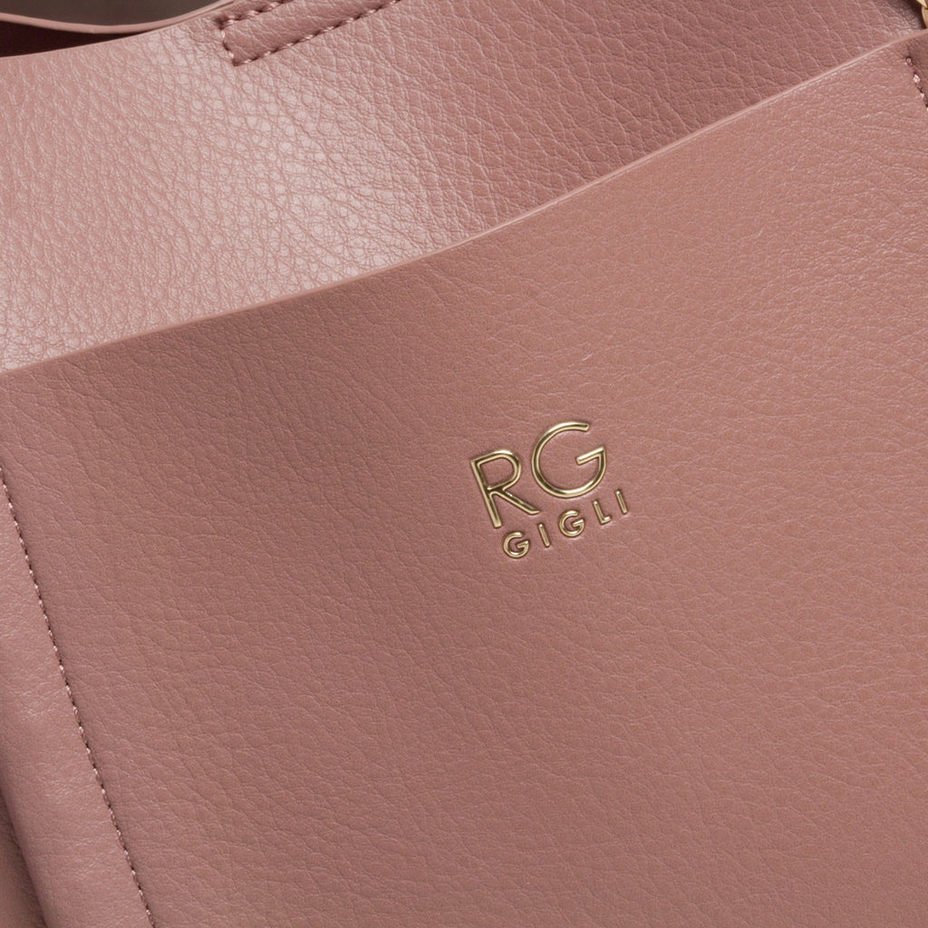 Borsa a spalla rosa con manico in metallo Romeo Gigli Amber