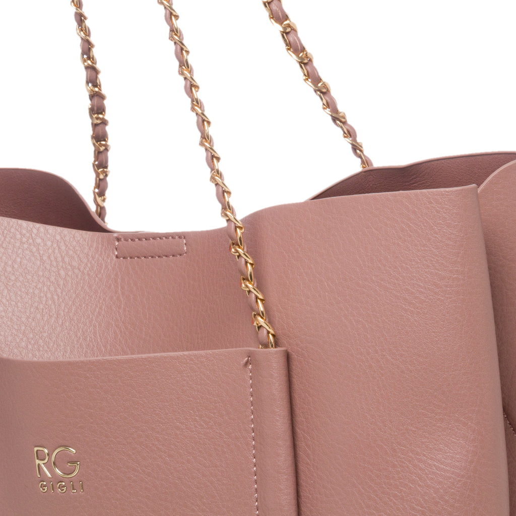 Borsa a spalla rosa con manico in metallo Romeo Gigli Amber