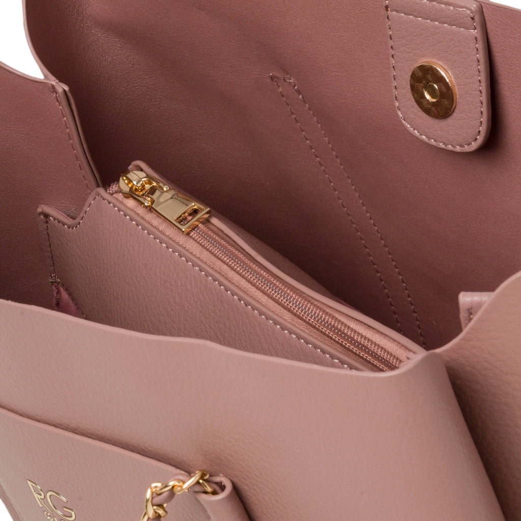 Borsa a spalla rosa con manico in metallo Romeo Gigli Amber