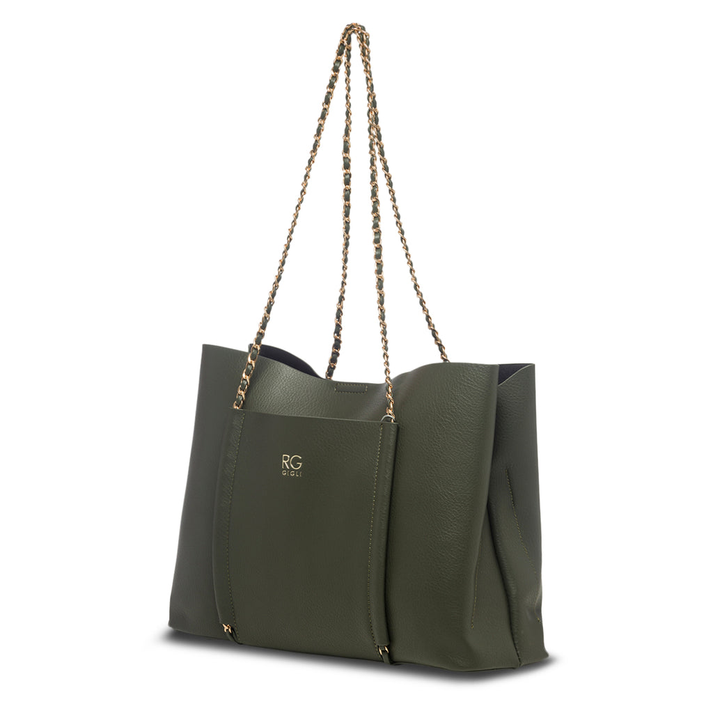 Borsa a spalla verde con manico in metallo Romeo Gigli Amber