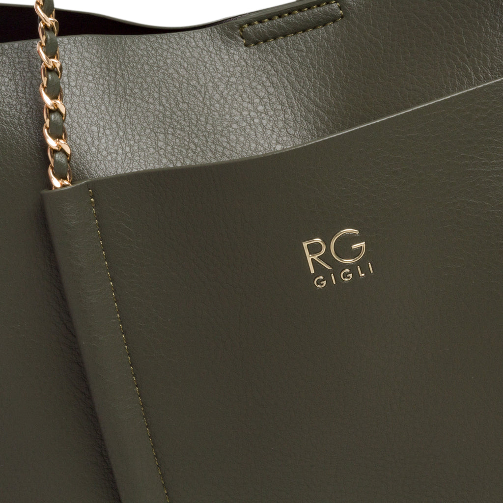 Borsa a spalla verde con manico in metallo Romeo Gigli Amber