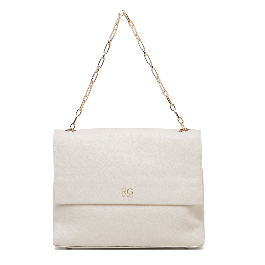 Borsa a spalla beige con manico a catena Romeo Gigli Abigail