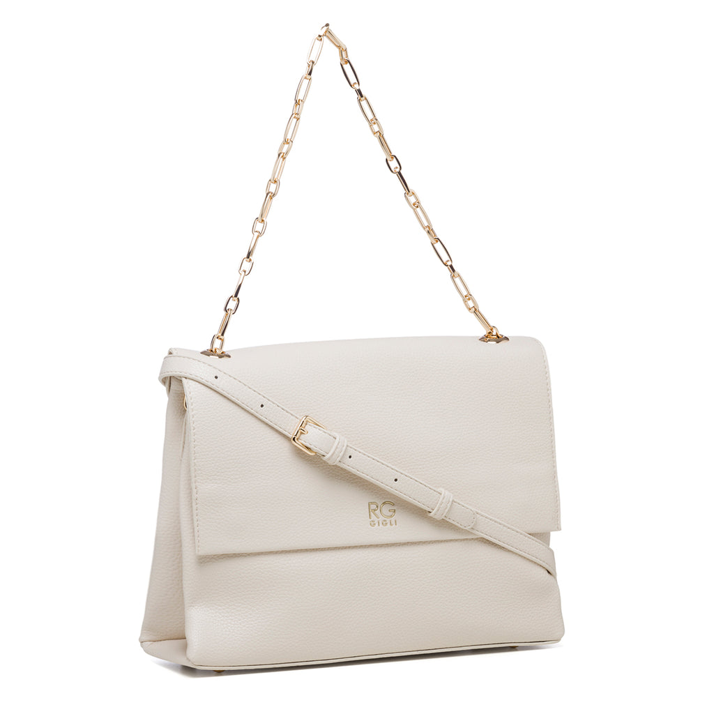 Borsa a spalla beige con manico a catena Romeo Gigli Abigail