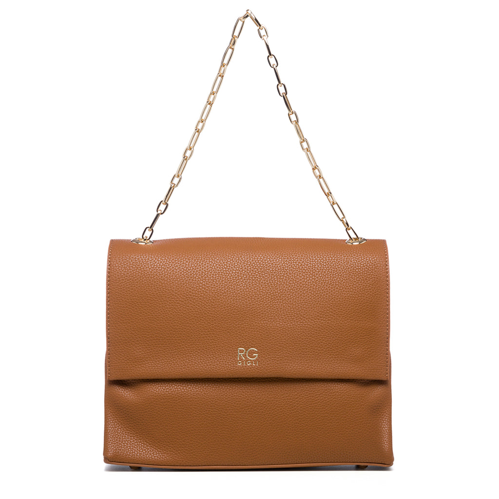 Borsa a spalla color cuoio con manico a catena Romeo Gigli Abigail