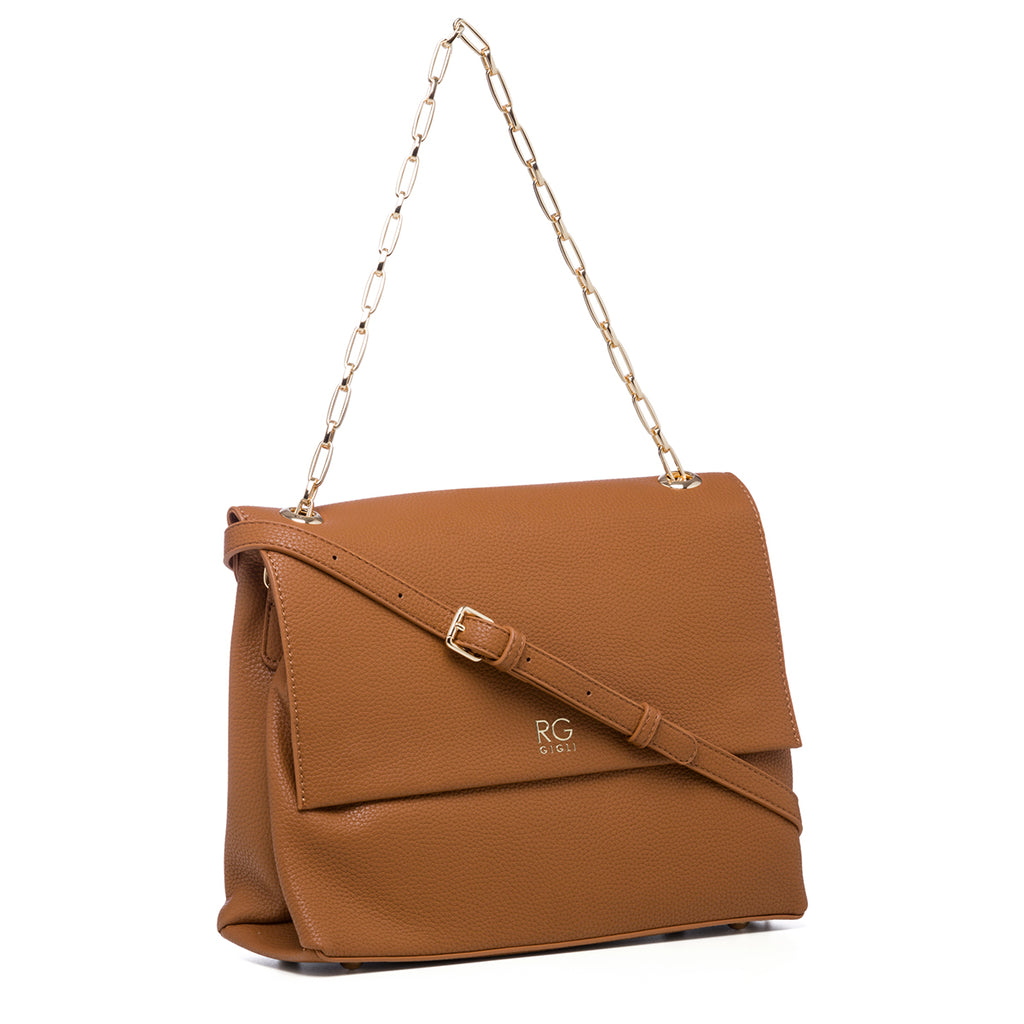 Borsa a spalla color cuoio con manico a catena Romeo Gigli Abigail