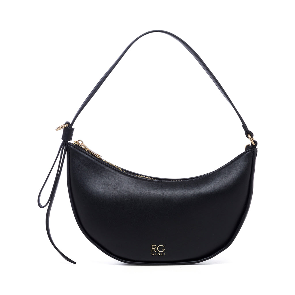 Borsa a spalla nera con logo in metallo Romeo Gigli Charlotte