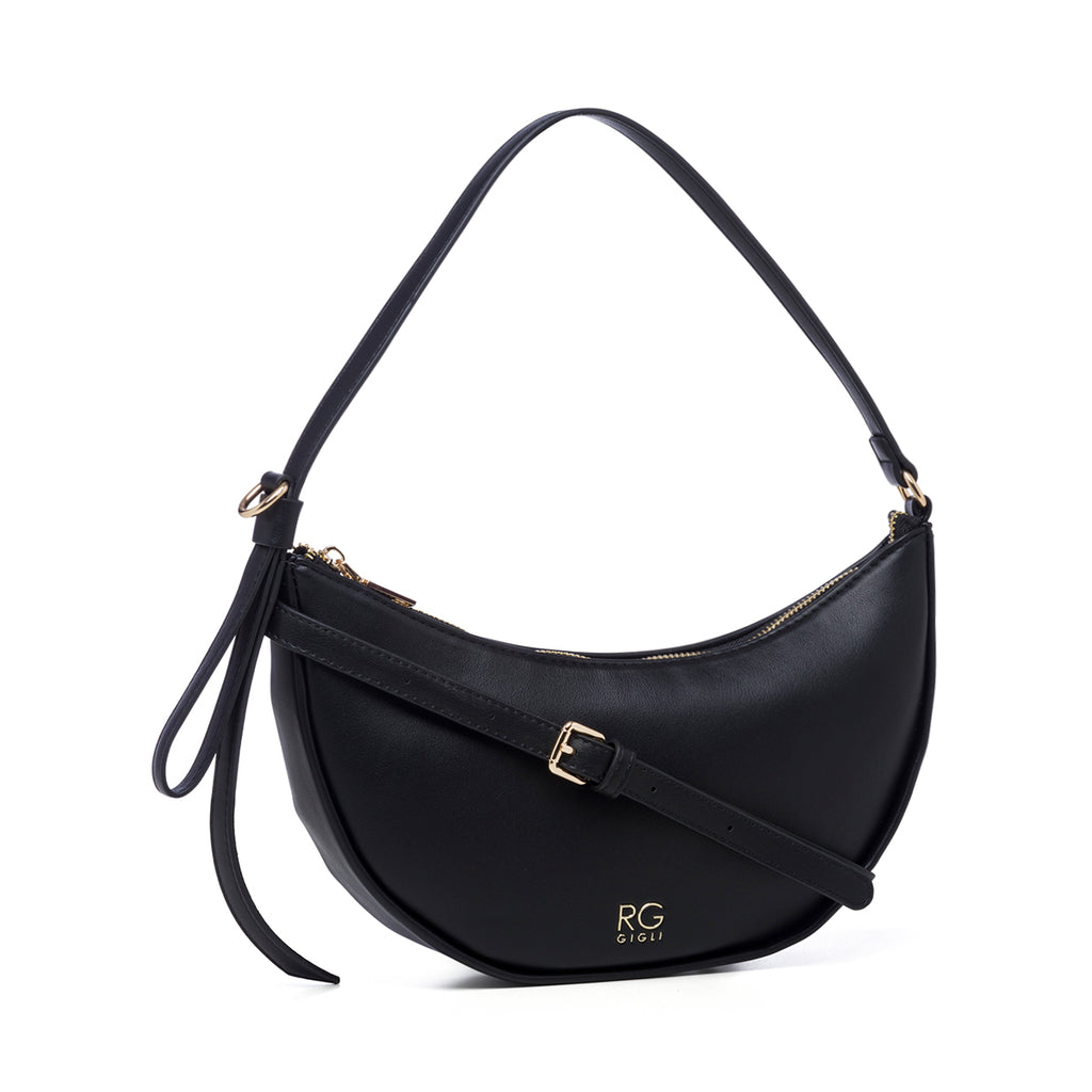 Borsa a spalla nera con logo in metallo Romeo Gigli Charlotte