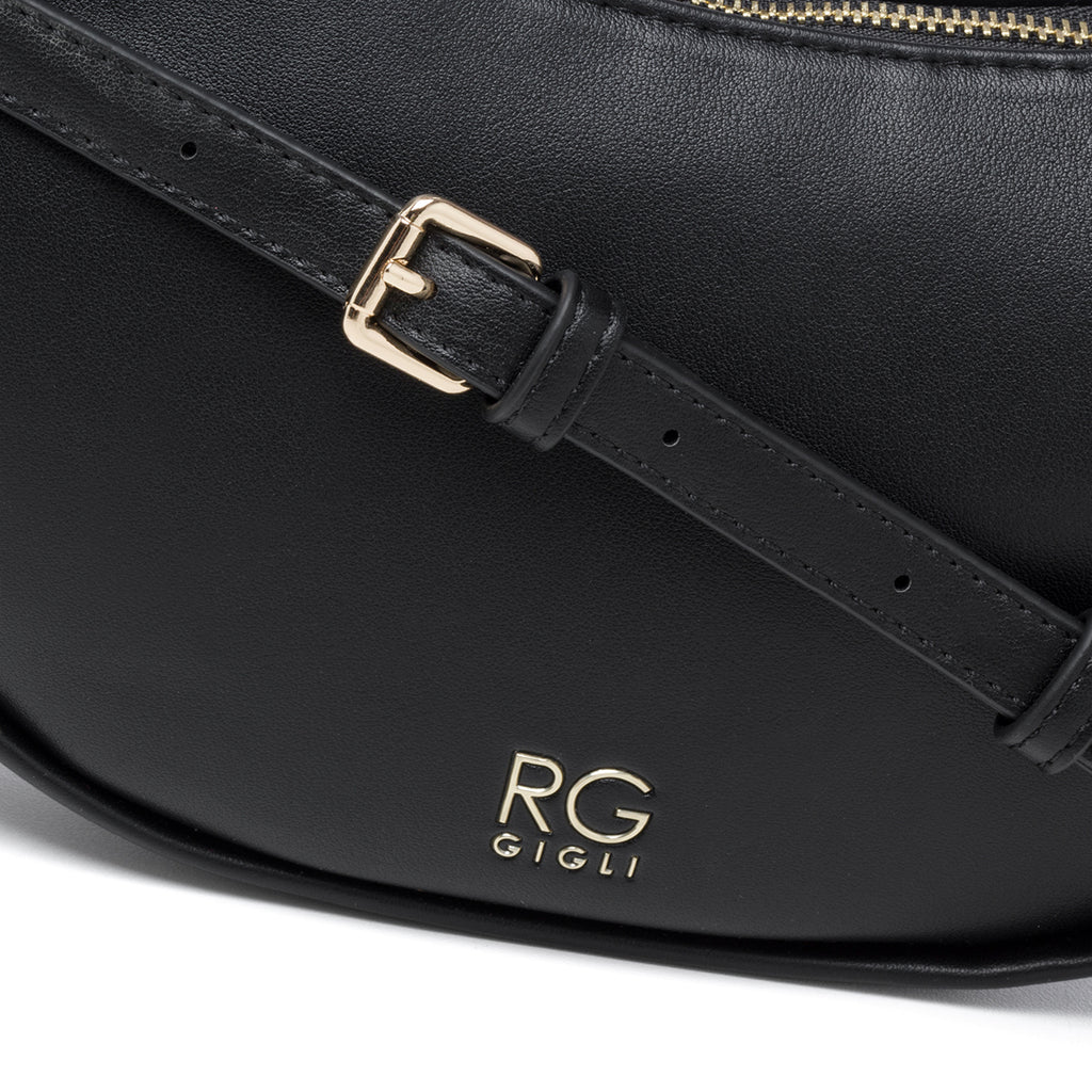 Borsa a spalla nera con logo in metallo Romeo Gigli Charlotte