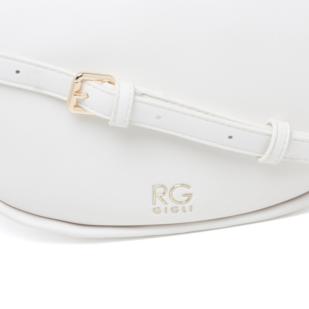 Borsa a spalla off-white con logo in metallo Romeo Gigli Charlotte