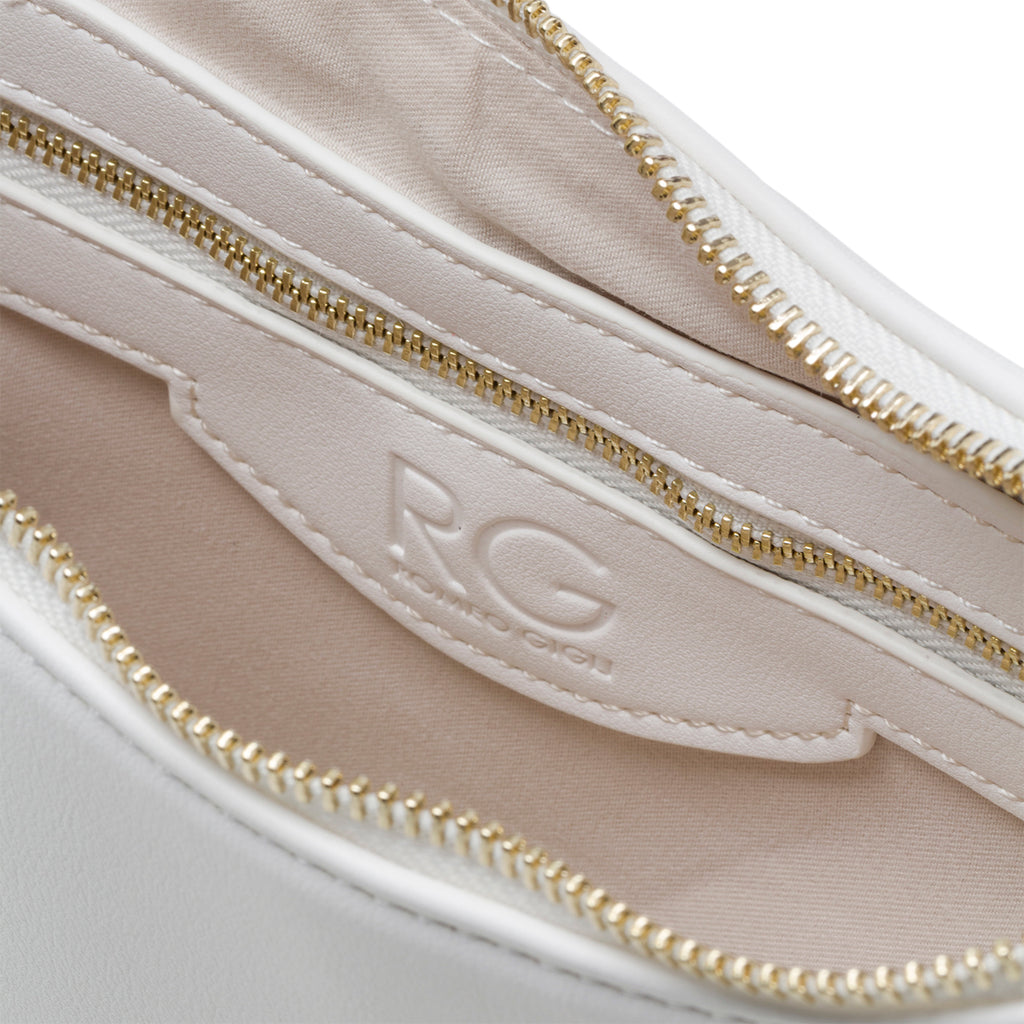 Borsa a spalla off-white con logo in metallo Romeo Gigli Charlotte