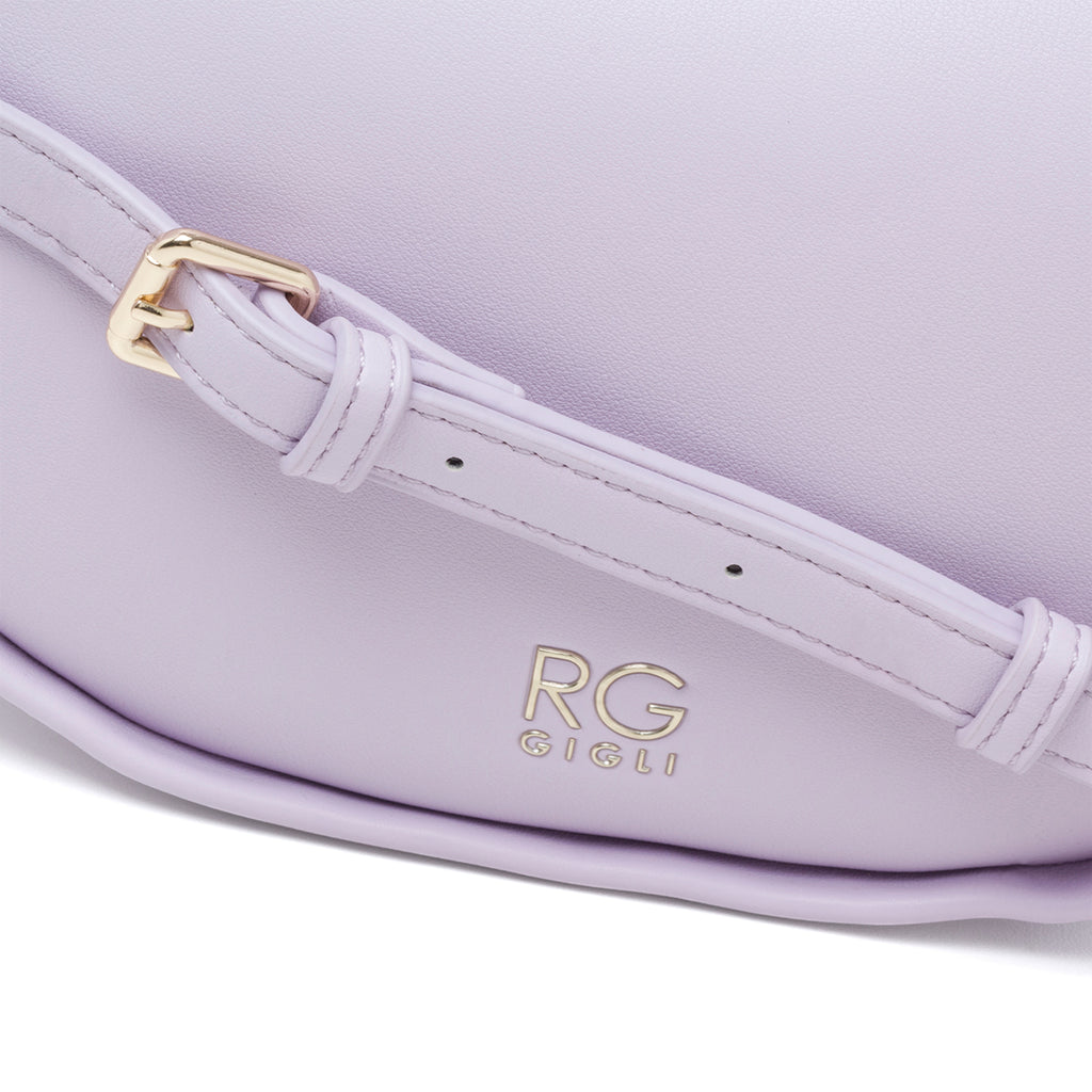 Borsa a spalla lilla con logo in metallo Romeo Gigli Charlotte