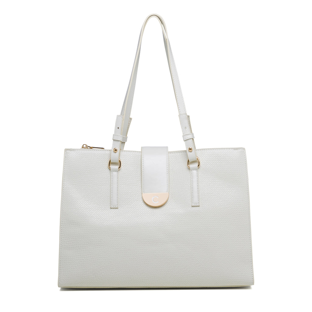 Borsa a spalla bianca con logo in metallo Carrera Jeans Annalise