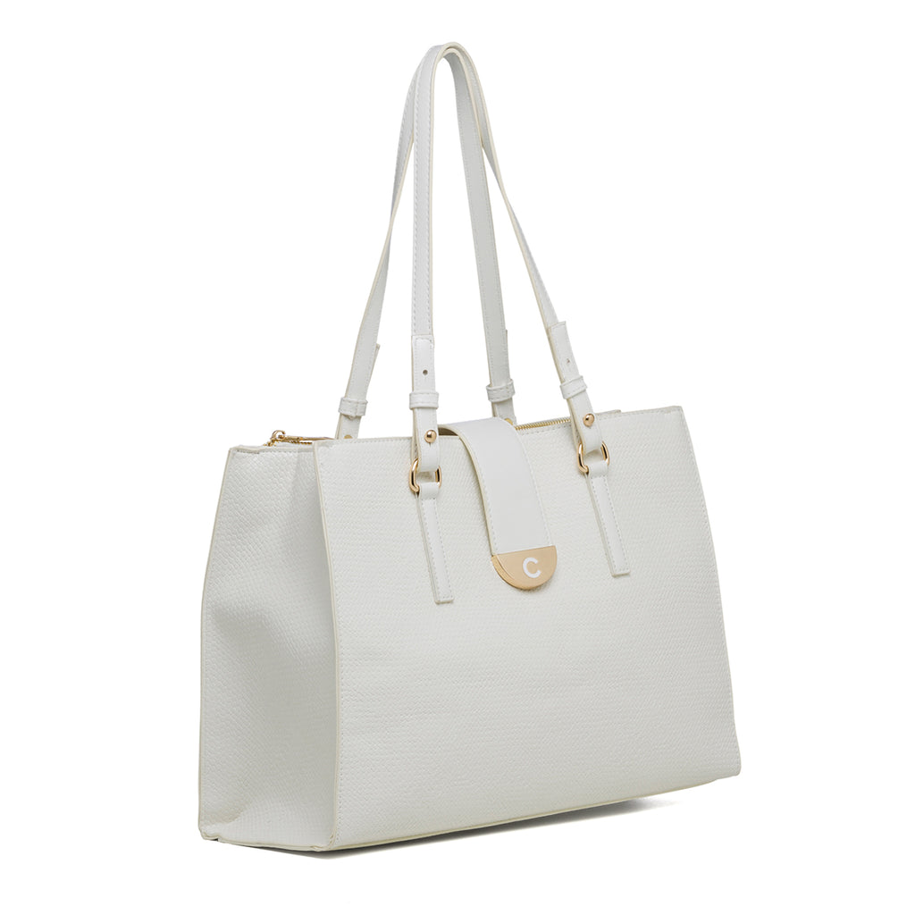 Borsa a spalla bianca con logo in metallo Carrera Jeans Annalise