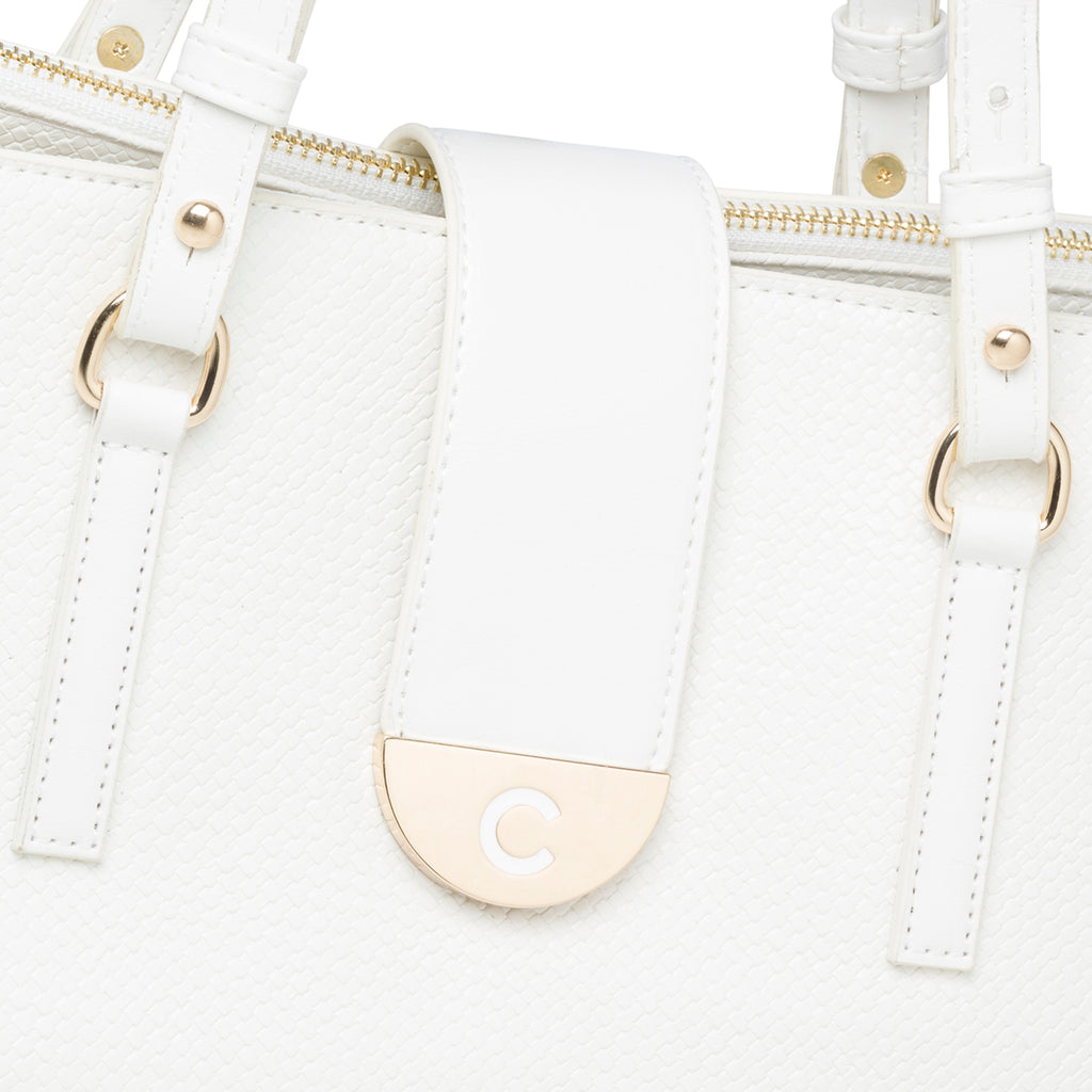 Borsa a spalla bianca con logo in metallo Carrera Jeans Annalise