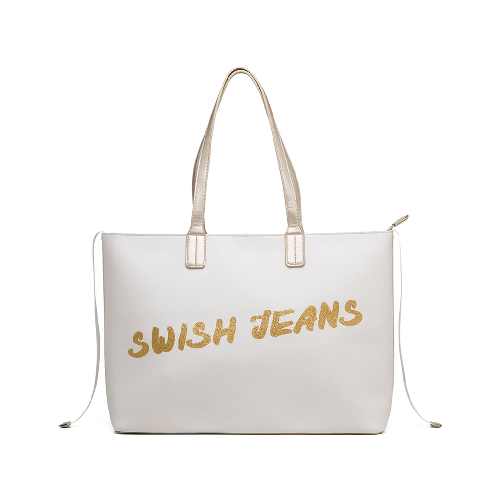 Borsa a spalla bianca con logo effetto glitterato Swish Jeans Abby