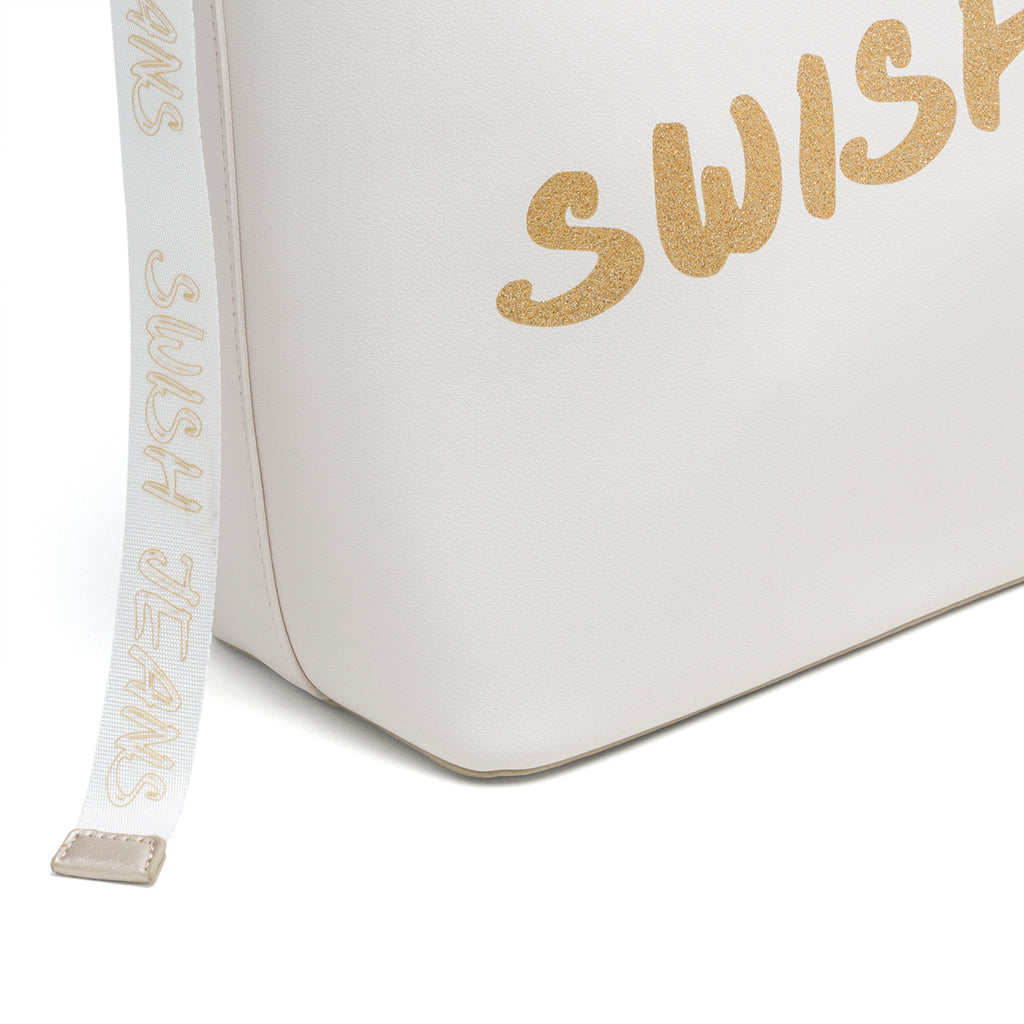 Borsa a spalla bianca con logo effetto glitterato Swish Jeans Abby