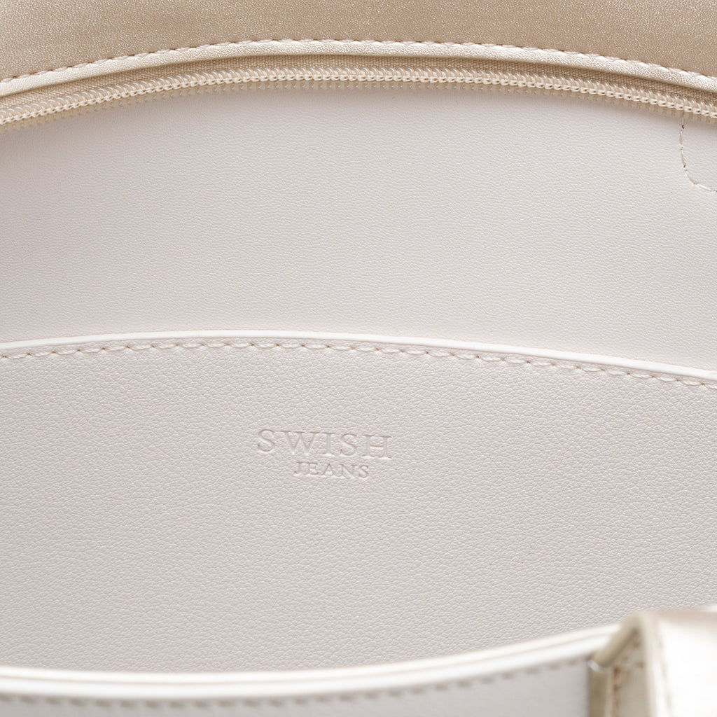 Borsa a spalla bianca con logo effetto glitterato Swish Jeans Abby