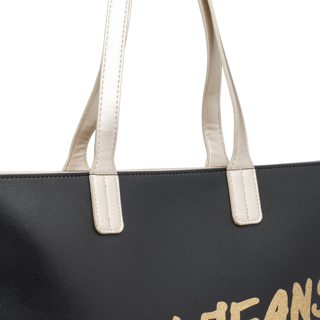 Borsa a spalla nera con logo effetto glitterato Swish Jeans Abby