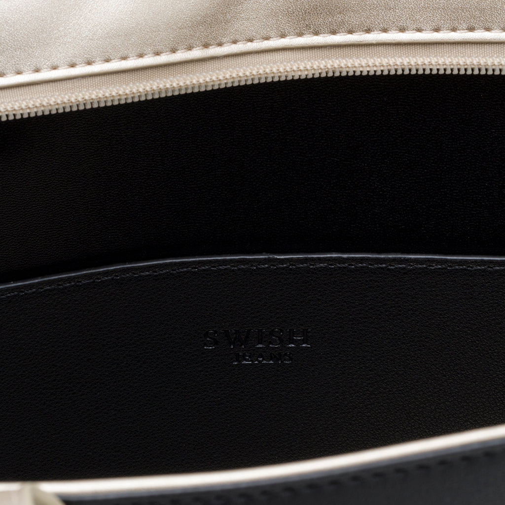 Borsa a spalla nera con logo effetto glitterato Swish Jeans Abby