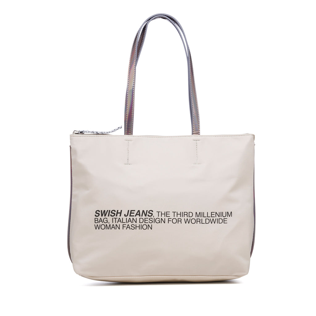 Borsa a spalla beige con stampa a contrasto Swish Jeans Maura