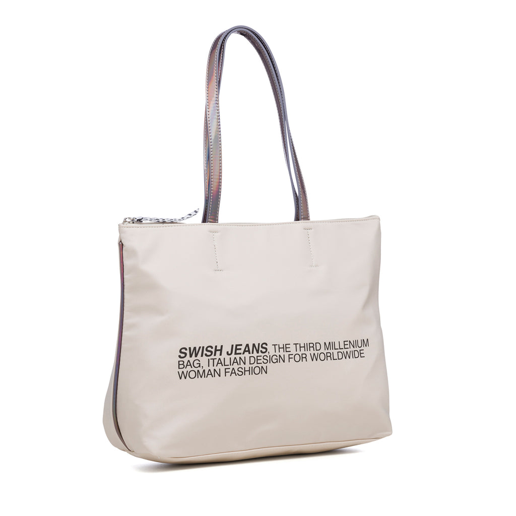 Borsa a spalla beige con stampa a contrasto Swish Jeans Maura