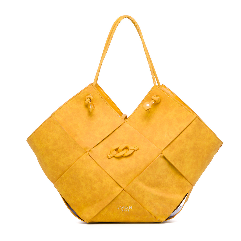 Borsa a spalla gialla effetto intrecciato Swish Jeans Ellis