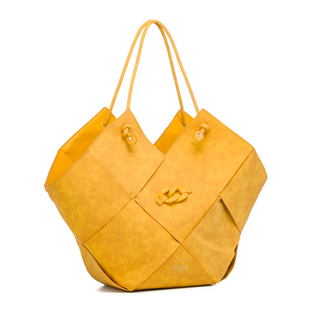 Borsa a spalla gialla effetto intrecciato Swish Jeans Ellis