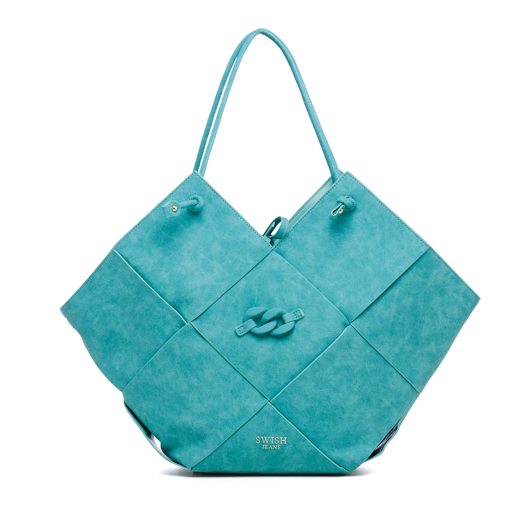 Borsa a spalla turchese effetto intrecciato Swish Jeans Ellis