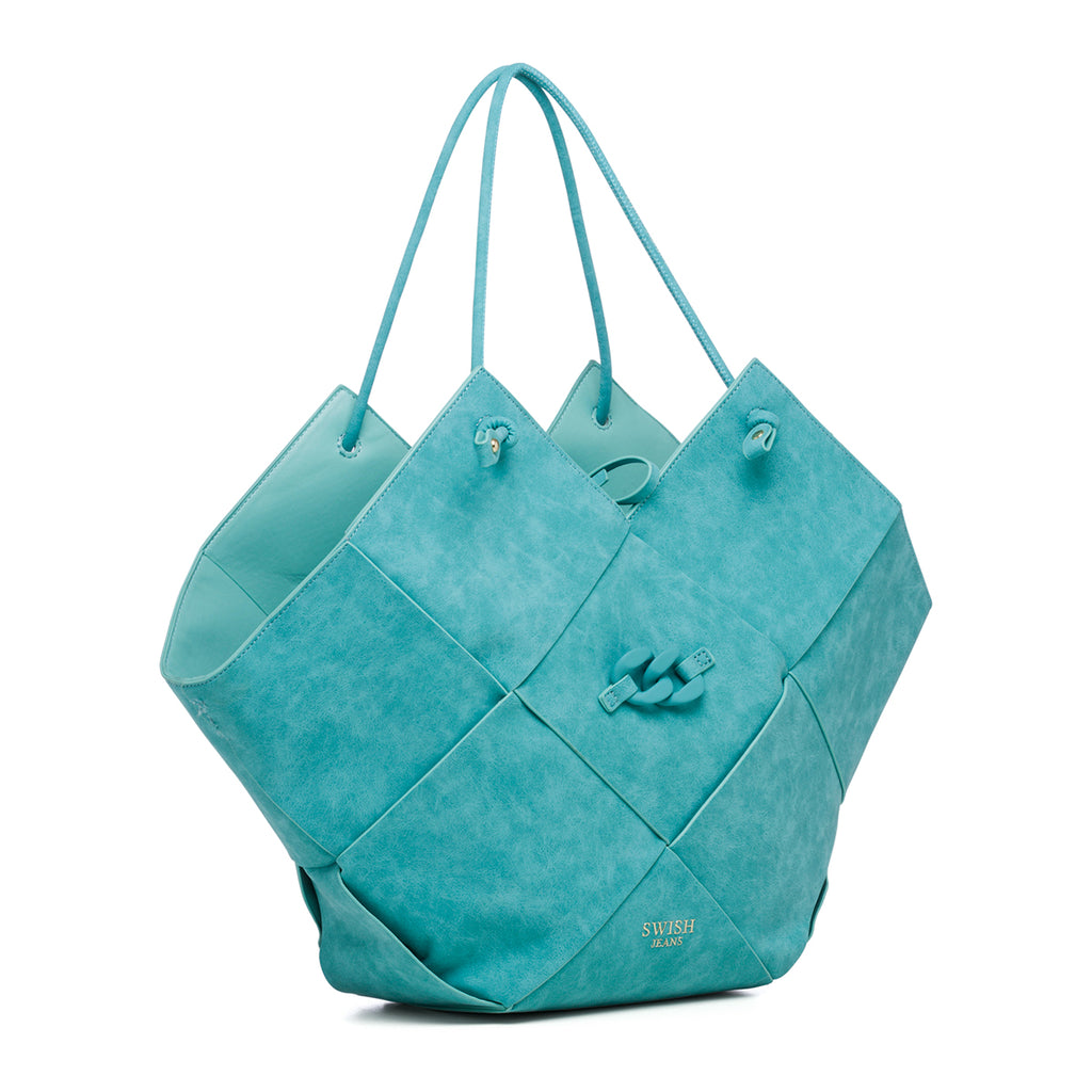 Borsa a spalla turchese effetto intrecciato Swish Jeans Ellis