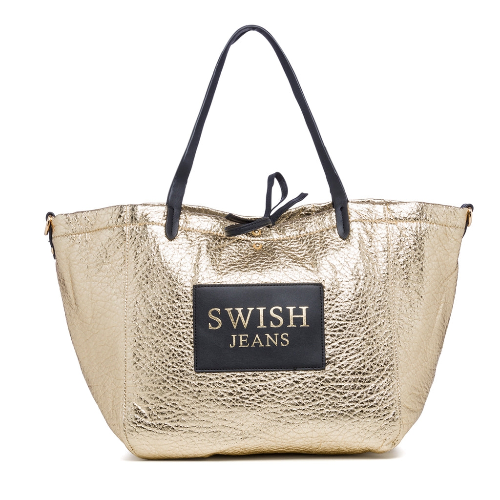 Borsa a spalla oro con maxi-logo Swish Jeans Mabel