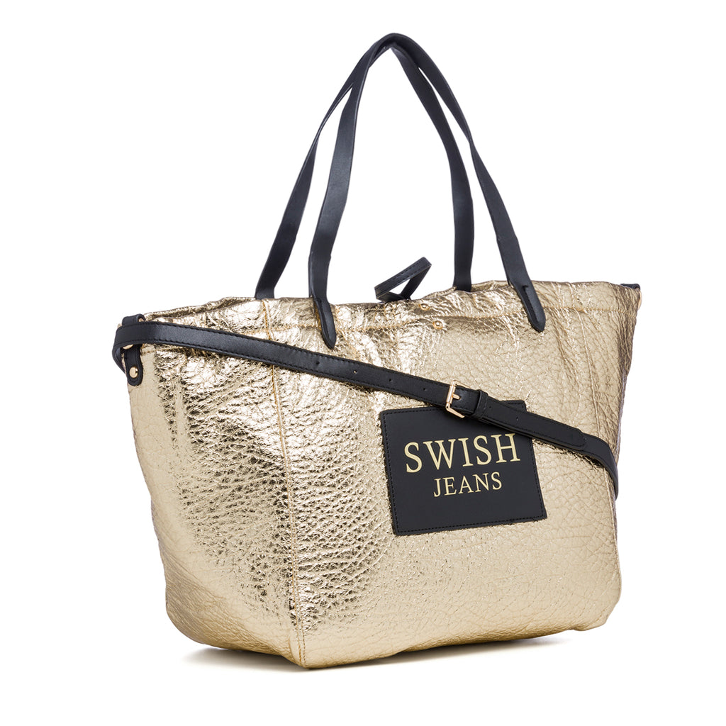 Borsa a spalla oro con maxi-logo Swish Jeans Mabel