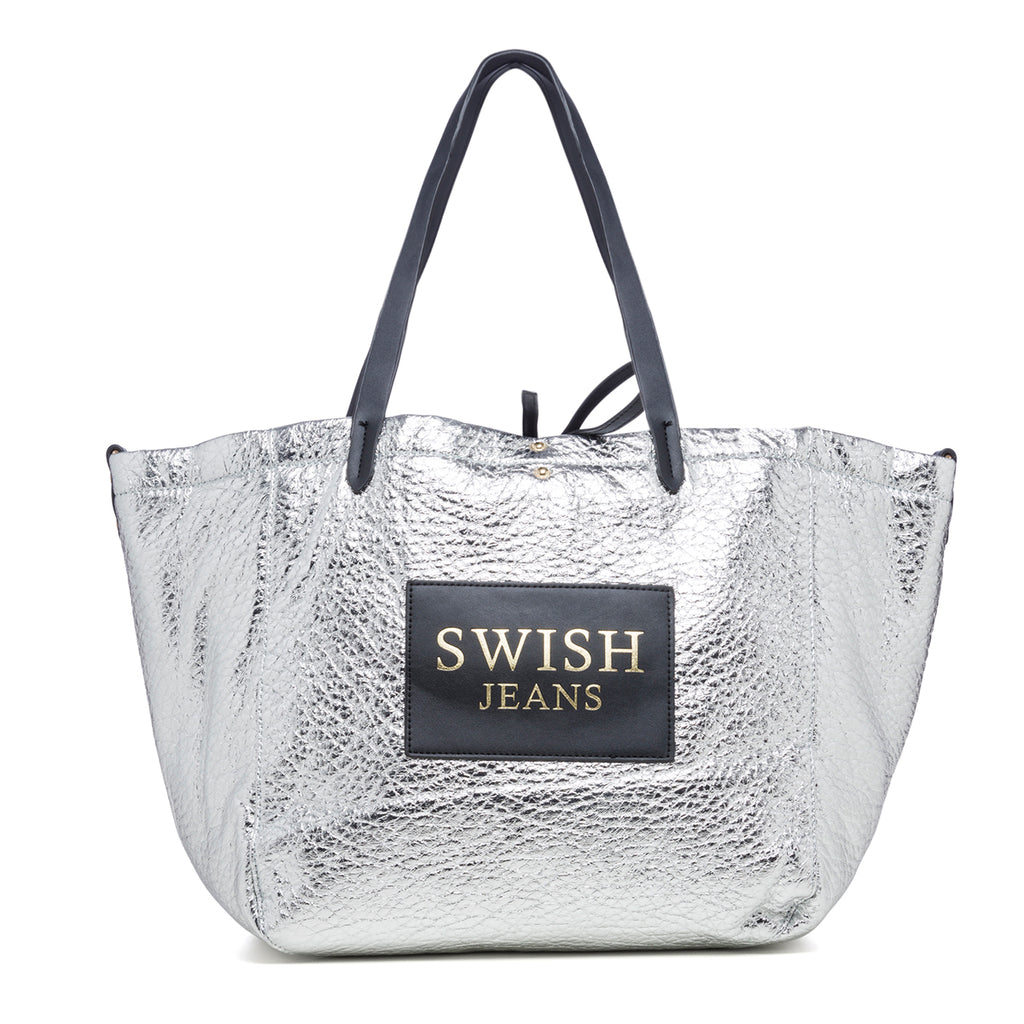 Borsa a spalla argento con maxi-logo Swish Jeans Mabel