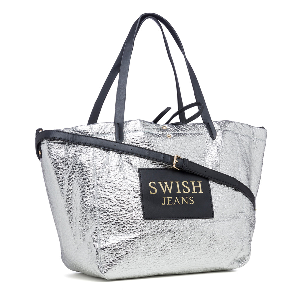 Borsa a spalla argento con maxi-logo Swish Jeans Mabel